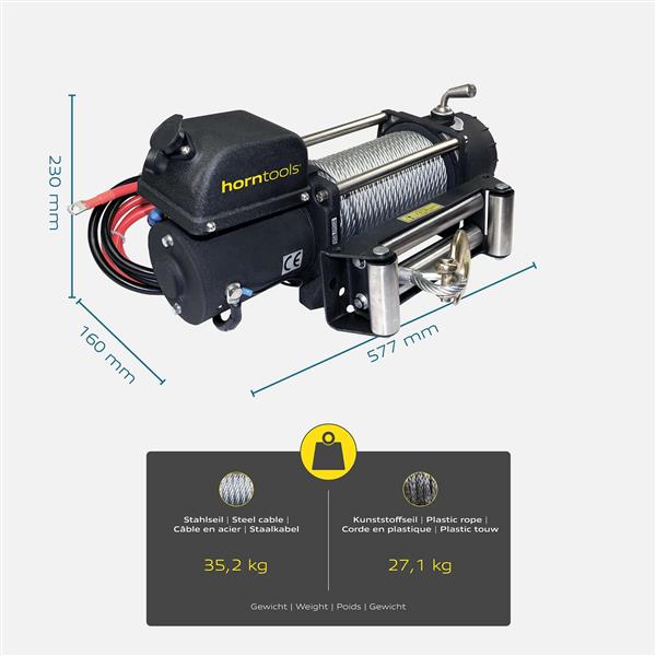 Horntools Seilwinde Alpha 5,4 Tonnen Quick 12V Stahlseil