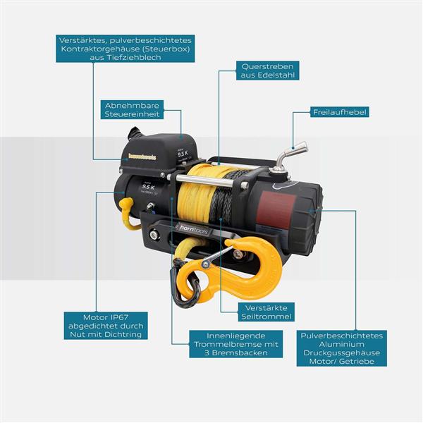 Horntools Seilwinde 4,3 Tonnen Alpha Kompakt 12V Kunststoffseil