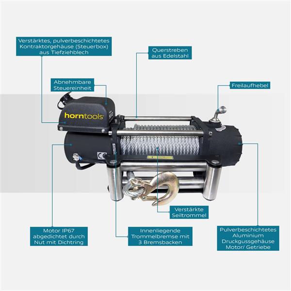 Horntools Seilwinde 4,3 Tonnen Alpha Quick 12V Stahlseil