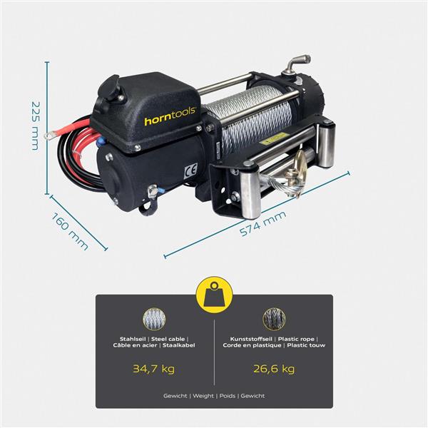 Horntools Seilwinde 4,3 Tonnen Alpha Quick 12V Stahlseil