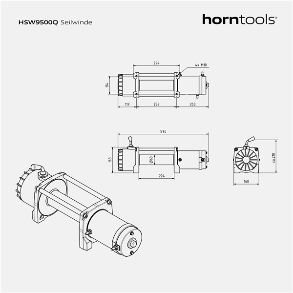Horntools Seilwinde 4,3 Tonnen Alpha Quick 12V Kunststoffseil