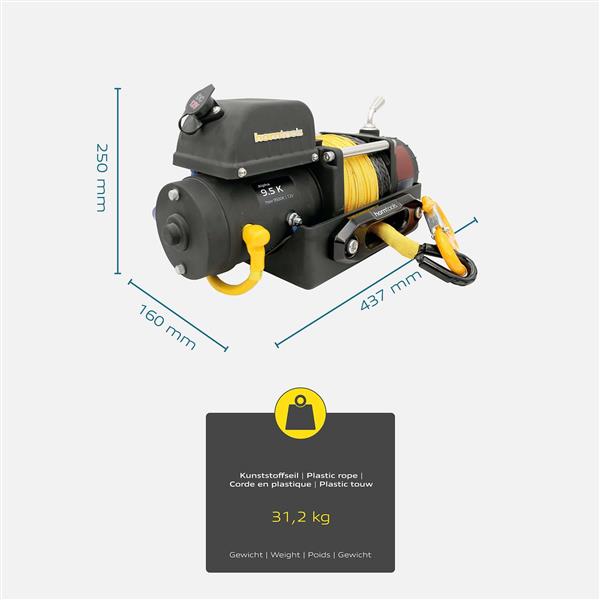 Horntools Seilwinde 4,3 Tonnen Alpha Kompakt 12V Kunststoffseil