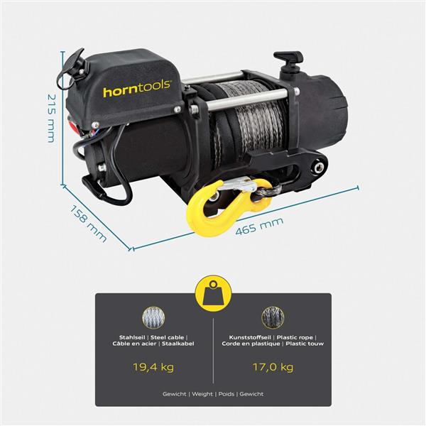 Horntools Seilwinde Kappa 2.3 Tonnen 12 V Kunststoffseil
