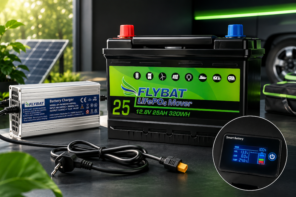 Mover Batterie BVD 12V 25AH inkl. Ladegerät 220V + App Lithium Rangierhilfe