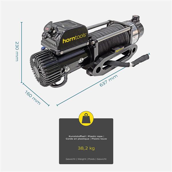 Horntools Seilwinde 5,4 Tonnen AlphaG 2-Gang mit Trommelbremse 12V Kunststoffseil